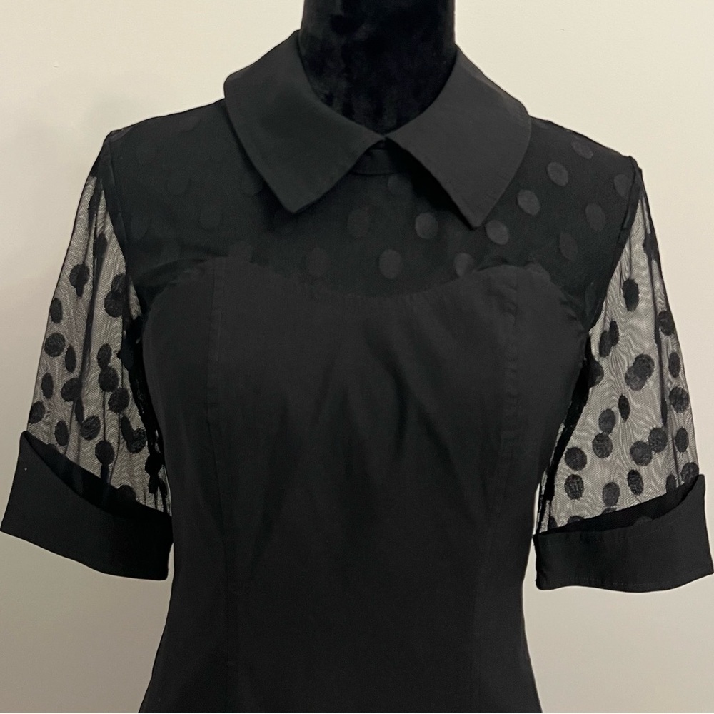 NWT Black Dress with Sheer Polka Dot Neckline & Sleeves - M - Picture 7 of 9